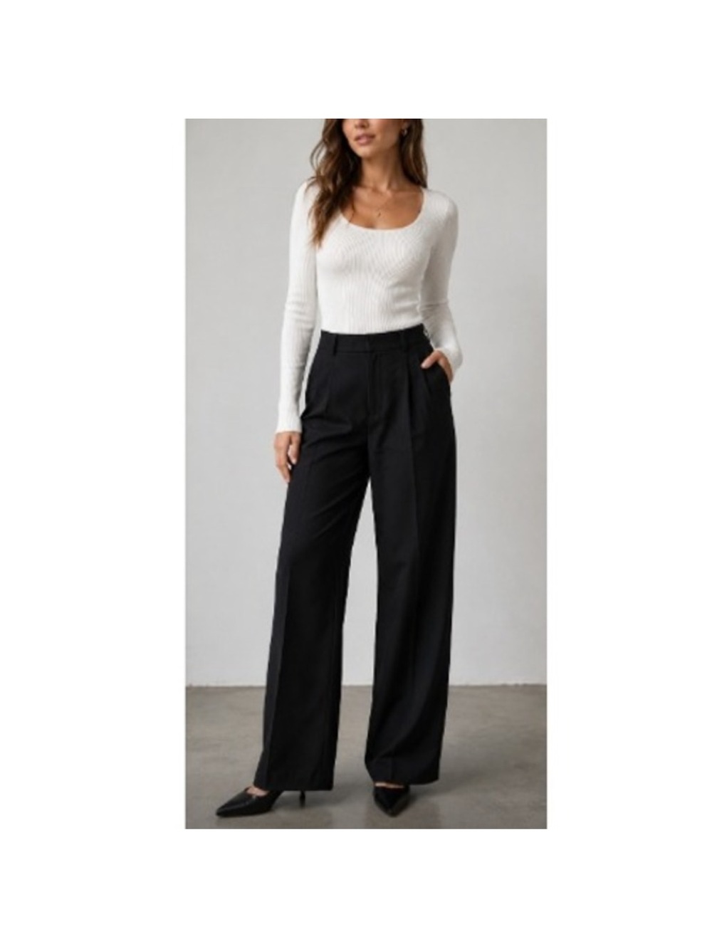 Commense Black Wide-Leg High-Waist Trousers